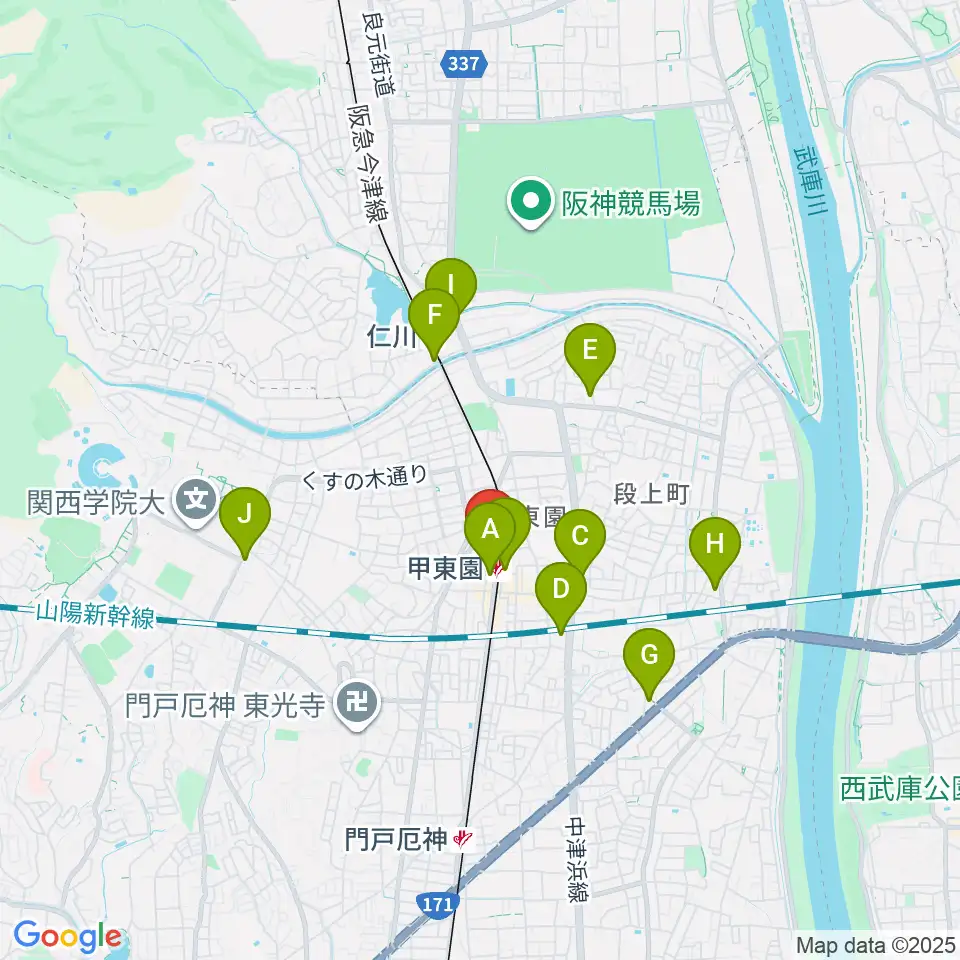 西宮市甲東ホール周辺のコンビニエンスストア一覧地図