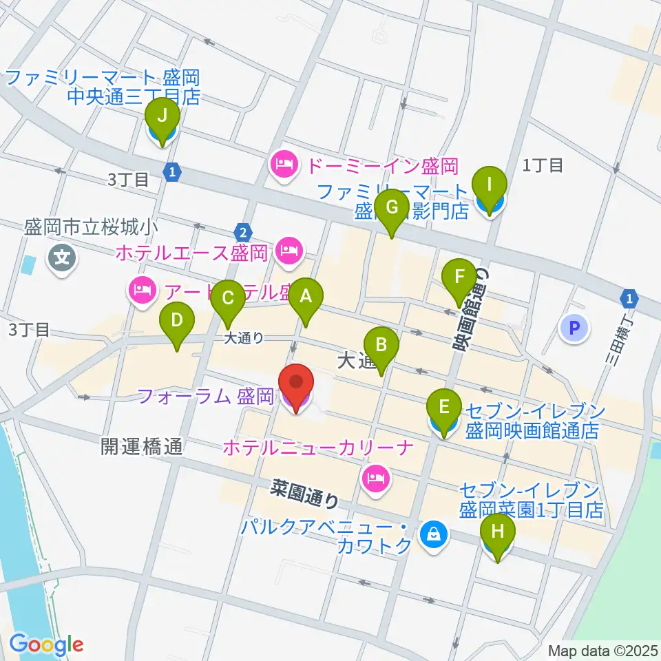 ディスクノート盛岡周辺のコンビニエンスストア一覧地図