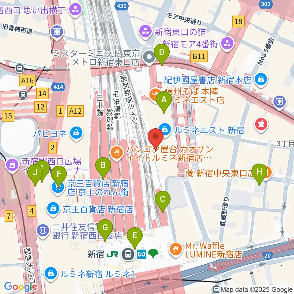 HMV&BOOKS SPOT SHINJUKU周辺のコンビニエンスストア一覧地図