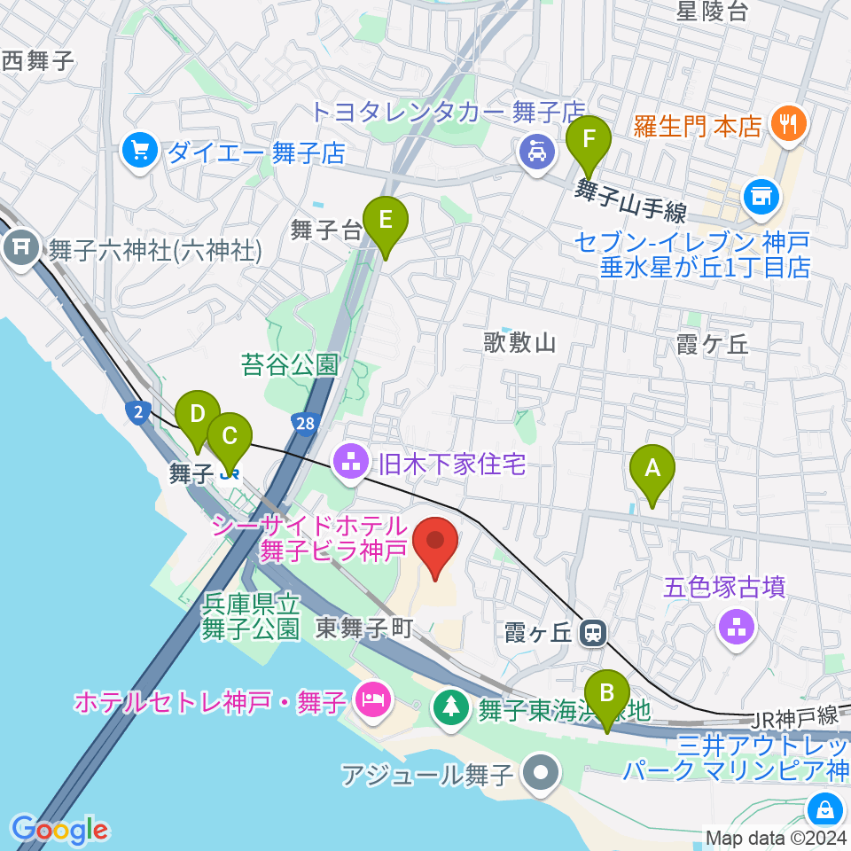 舞子ビラ神戸あじさいホール周辺のコンビニエンスストア一覧地図