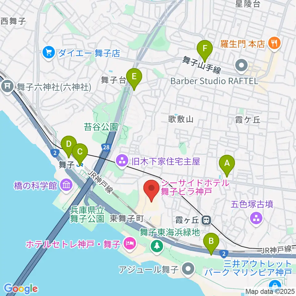 舞子ビラ神戸あじさいホール周辺のコンビニエンスストア一覧地図