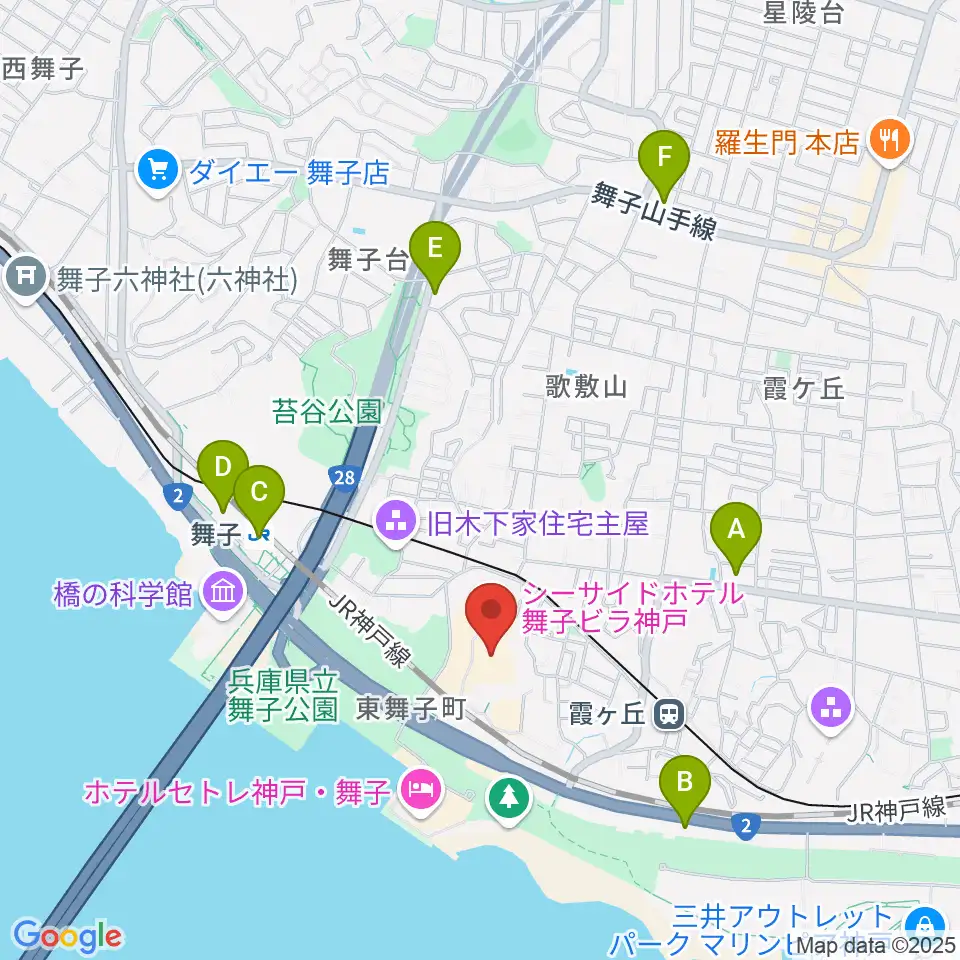 舞子ビラ神戸あじさいホール周辺のコンビニエンスストア一覧地図