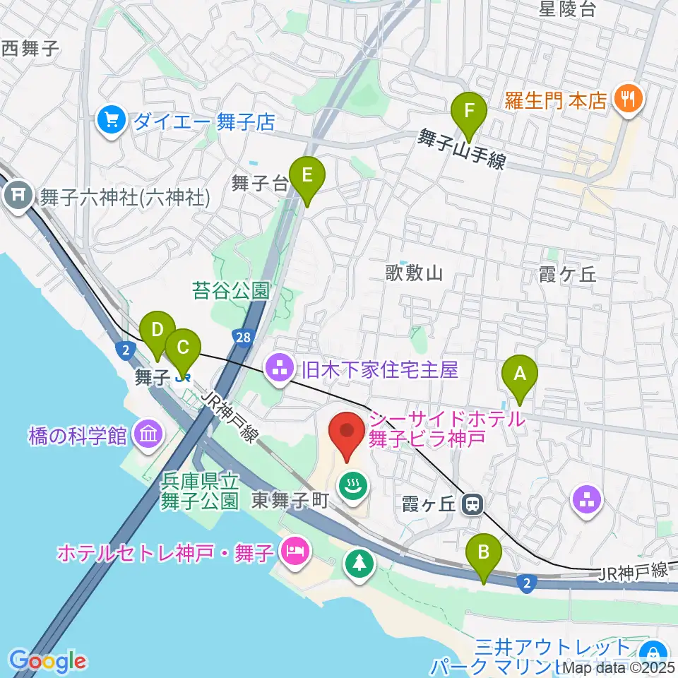 舞子ビラ神戸あじさいホール周辺のコンビニエンスストア一覧地図