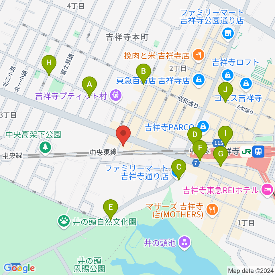 ココナッツディスク吉祥寺店周辺のコンビニエンスストア一覧地図