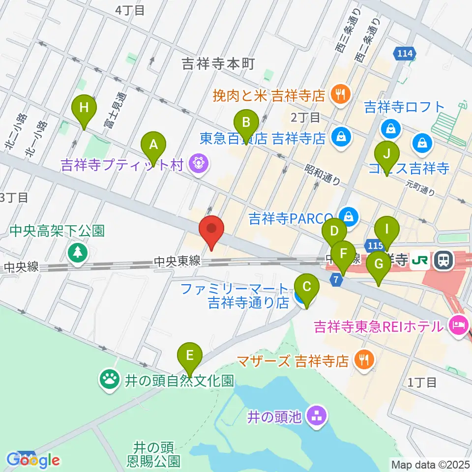 ココナッツディスク吉祥寺店周辺のコンビニエンスストア一覧地図