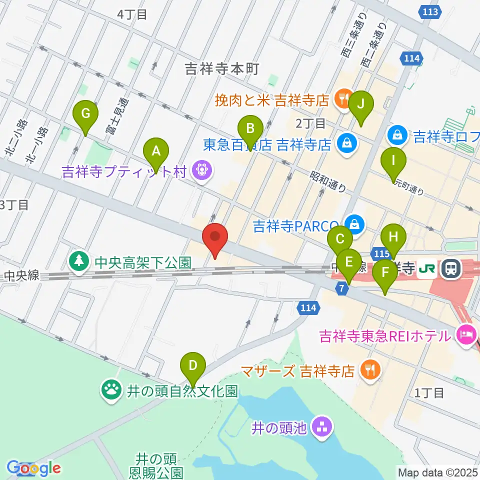 ココナッツディスク吉祥寺店周辺のコンビニエンスストア一覧地図