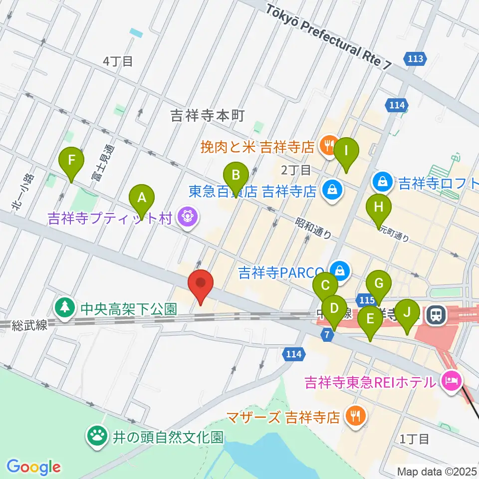ココナッツディスク吉祥寺店周辺のコンビニエンスストア一覧地図