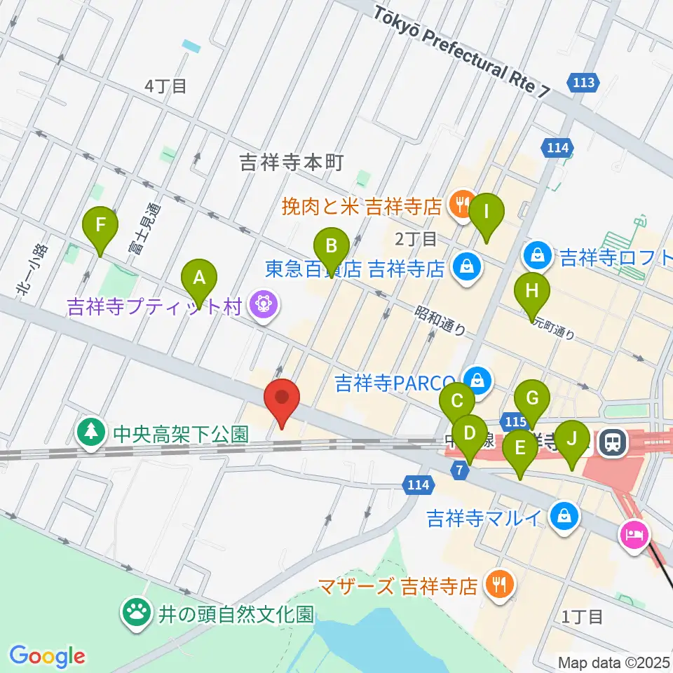 ココナッツディスク吉祥寺店周辺のコンビニエンスストア一覧地図