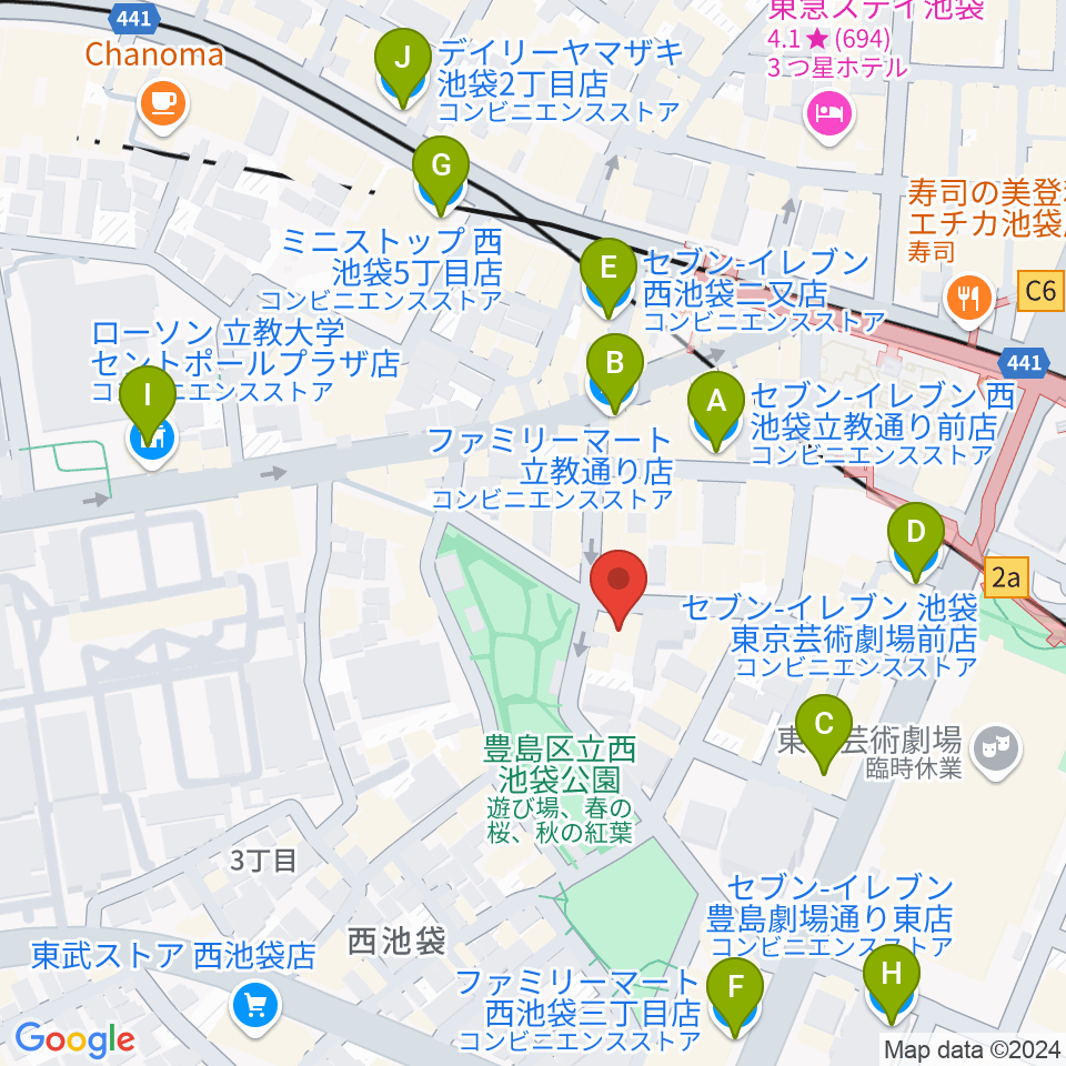 ココナッツディスク池袋店周辺のコンビニエンスストア一覧地図