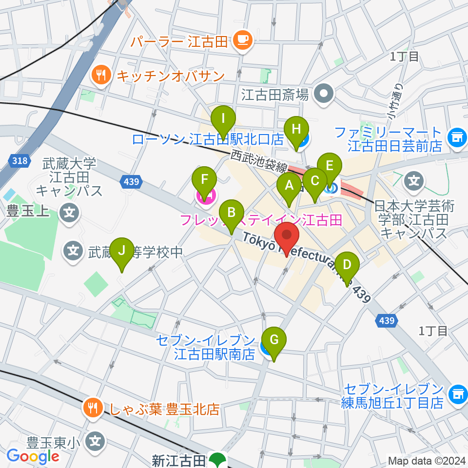 ココナッツディスク江古田店周辺のコンビニエンスストア一覧地図