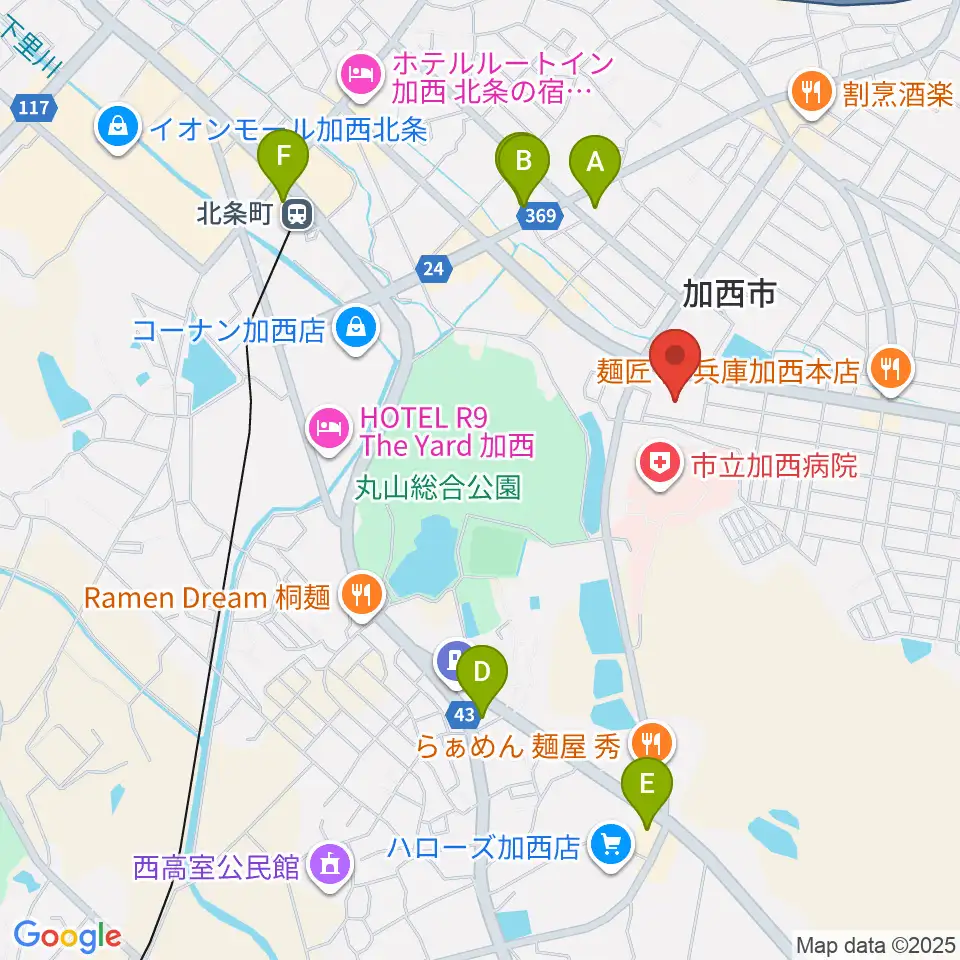 加西市民会館周辺のコンビニエンスストア一覧地図