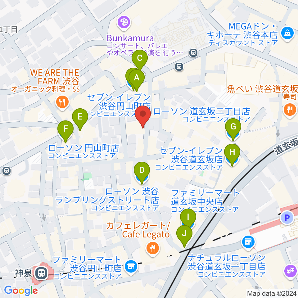 渋谷ユーロライブ周辺のコンビニエンスストア一覧地図