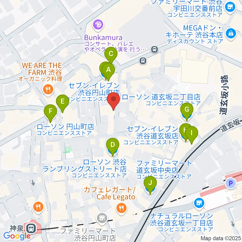 渋谷ユーロライブ周辺のコンビニエンスストア一覧地図