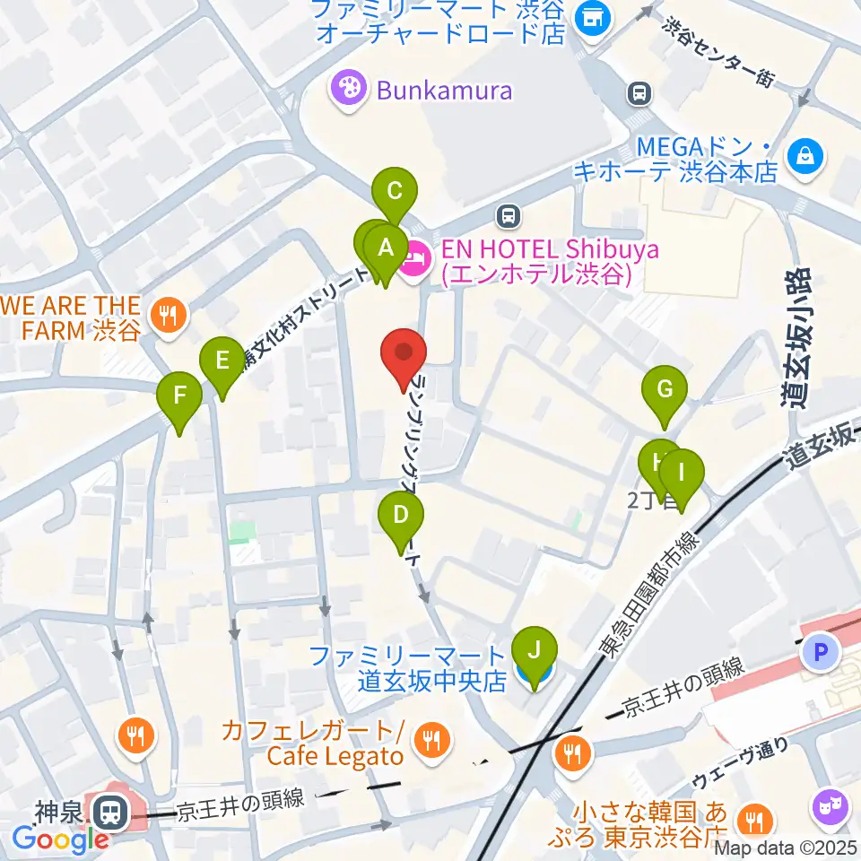 渋谷ユーロライブ周辺のコンビニエンスストア一覧地図