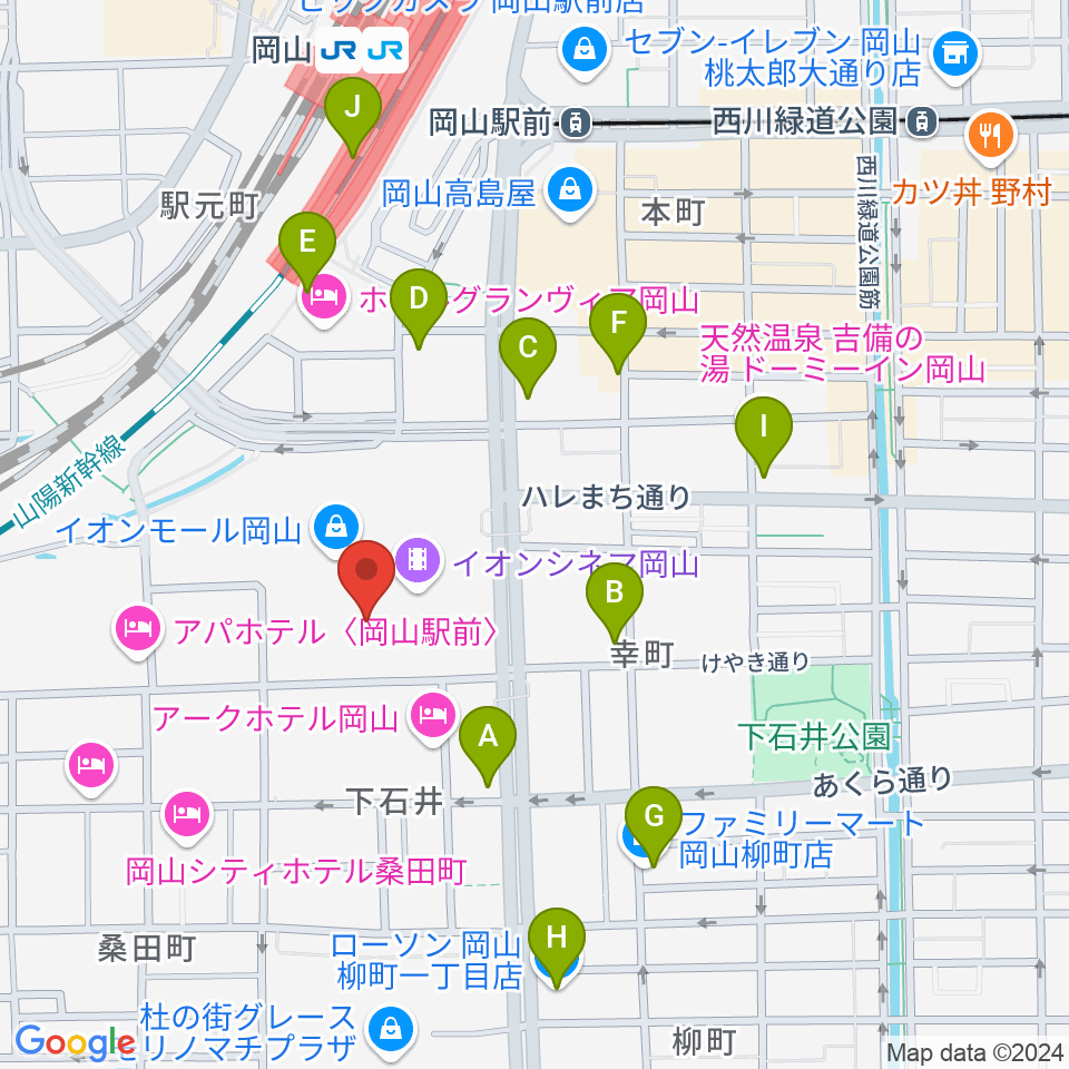 おかやま未来ホール周辺のコンビニエンスストア一覧地図