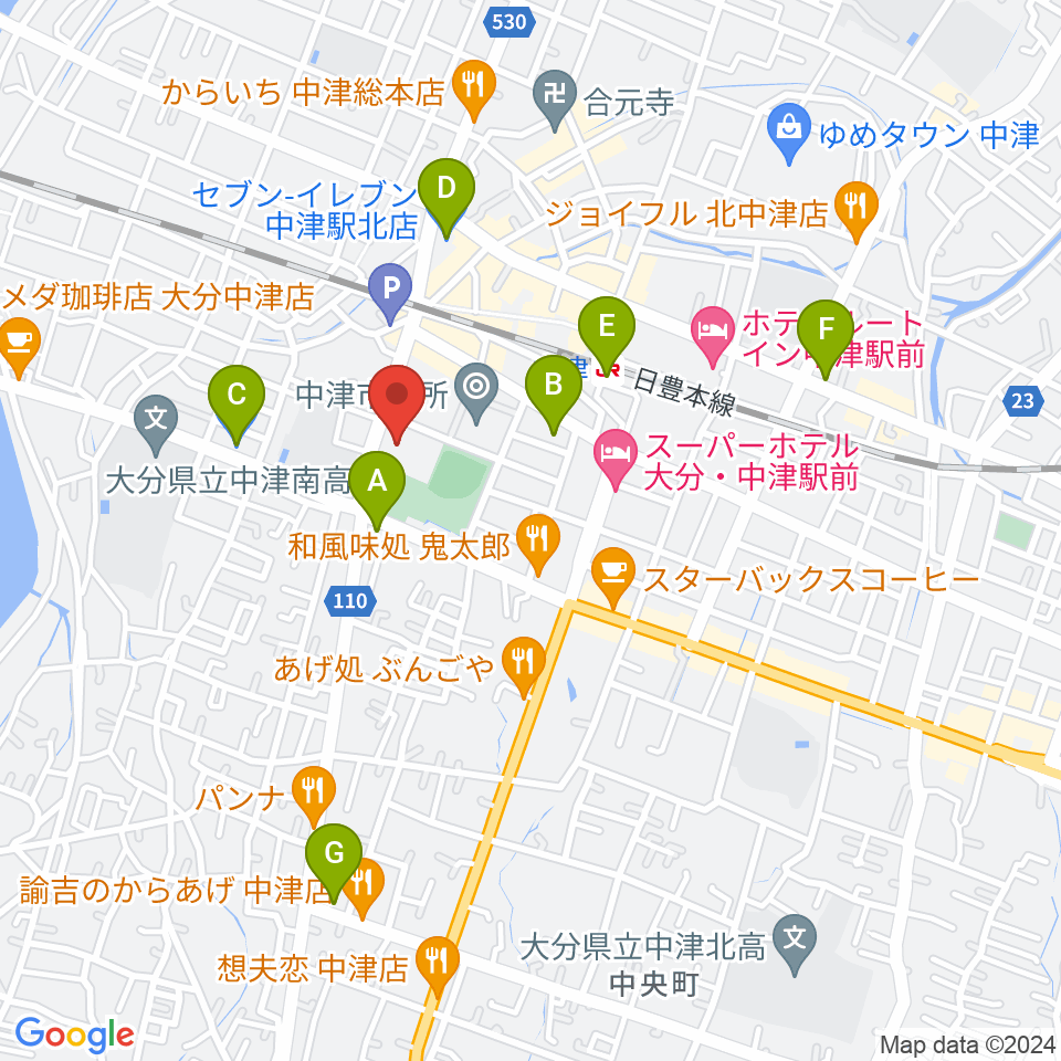 中津文化会館周辺のコンビニエンスストア一覧地図