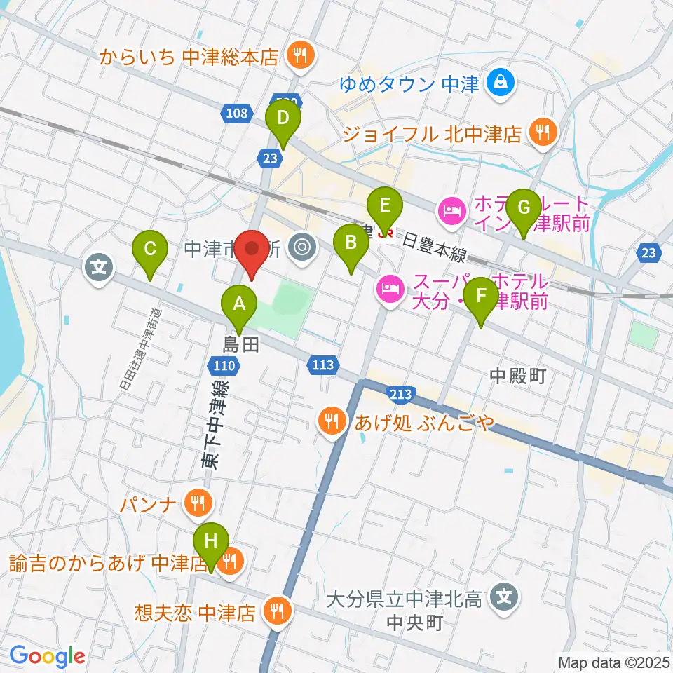 中津文化会館周辺のコンビニエンスストア一覧地図