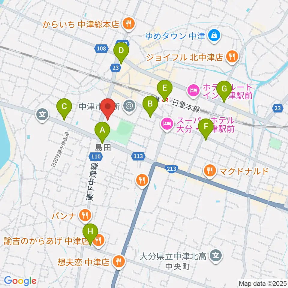 中津文化会館周辺のコンビニエンスストア一覧地図