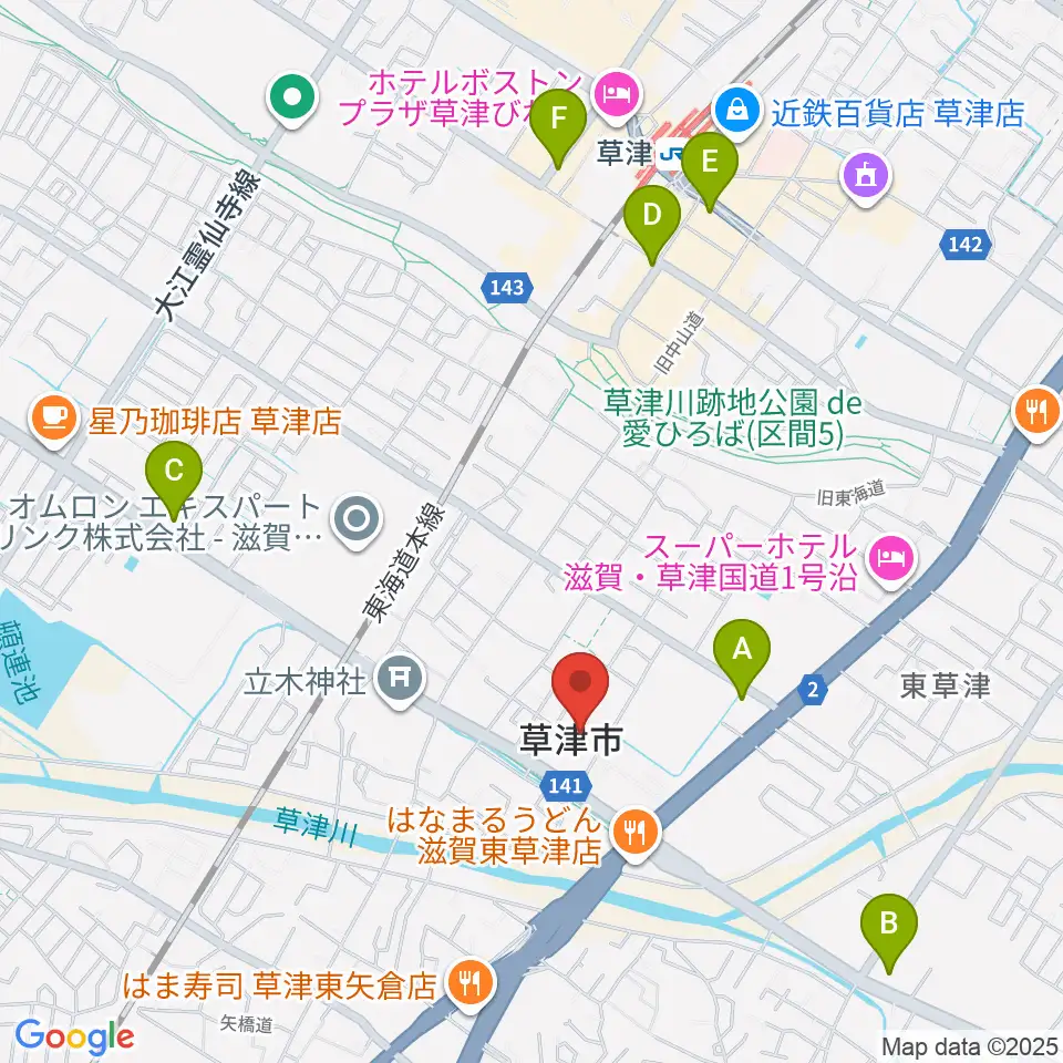 草津アミカホール周辺のコンビニエンスストア一覧地図