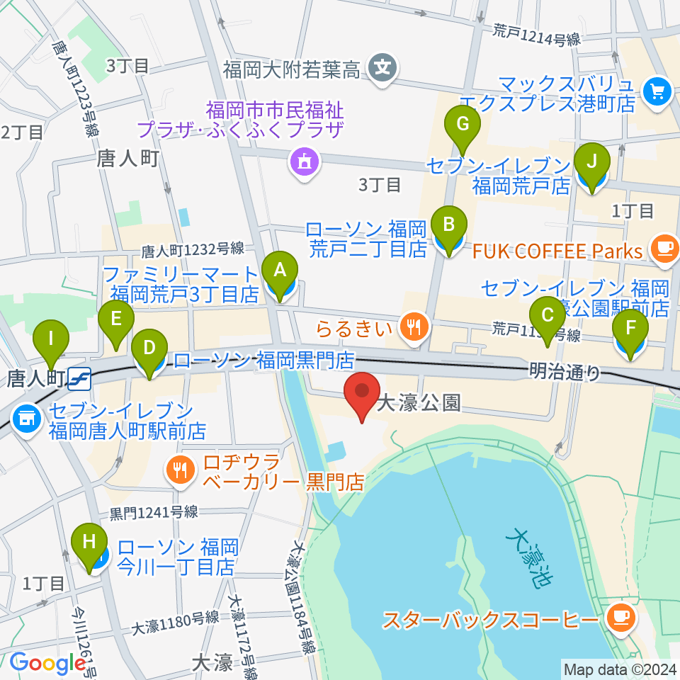 大濠公園能楽堂周辺のコンビニエンスストア一覧地図