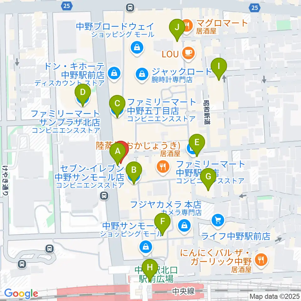 レア中野店周辺のコンビニエンスストア一覧地図
