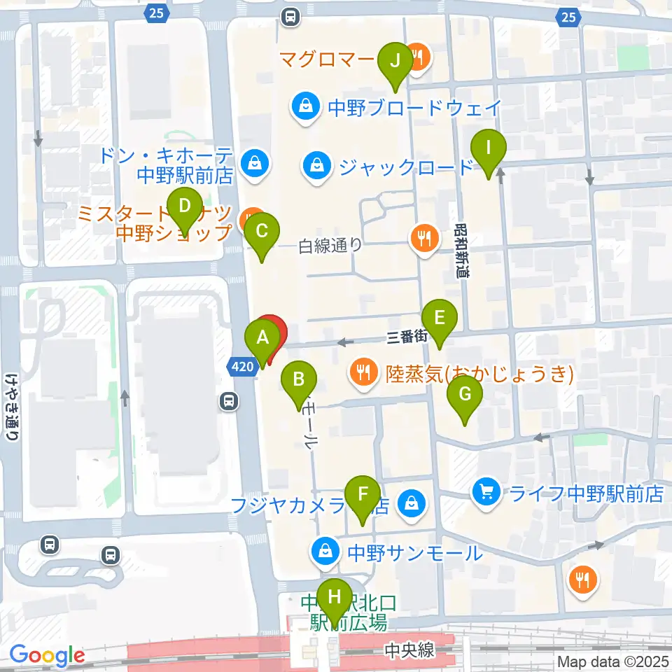 レア中野店周辺のコンビニエンスストア一覧地図