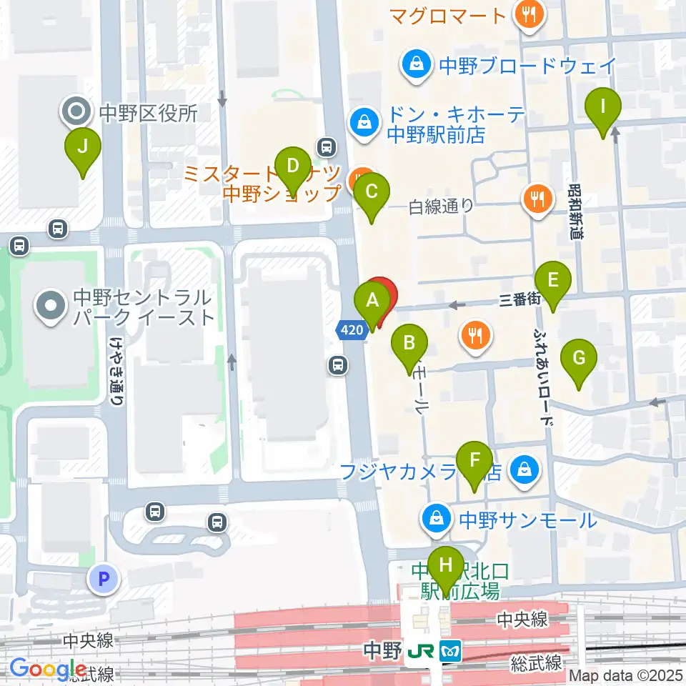 レア中野店周辺のコンビニエンスストア一覧地図