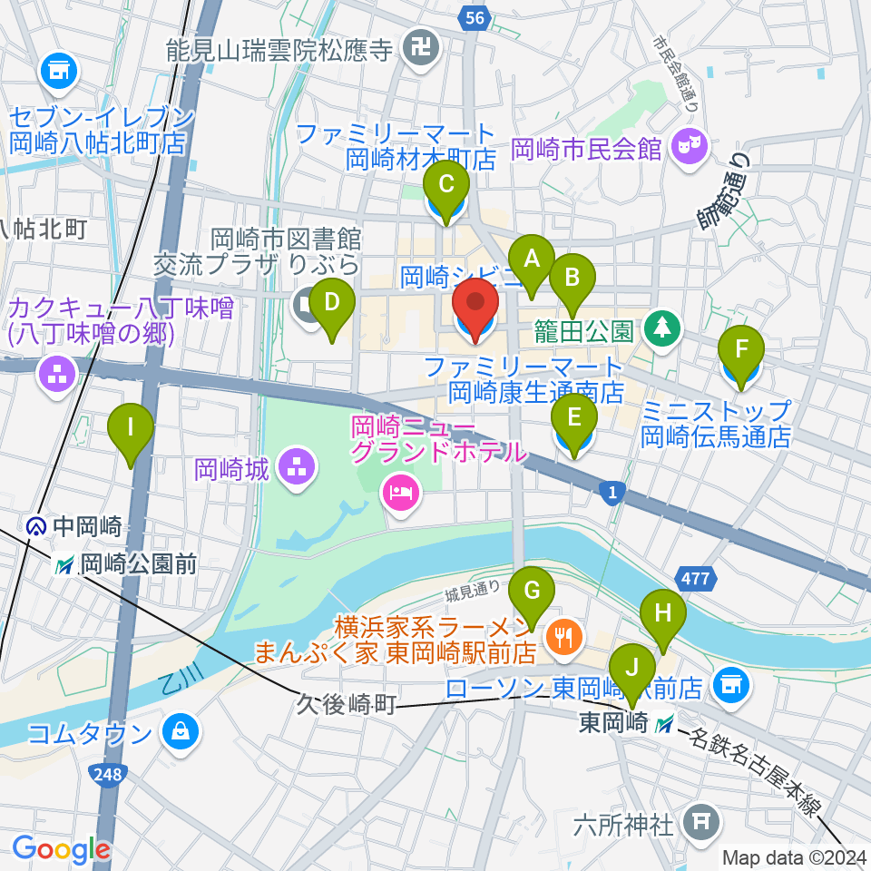 バナナレコード岡崎シビコ店周辺のコンビニエンスストア一覧地図