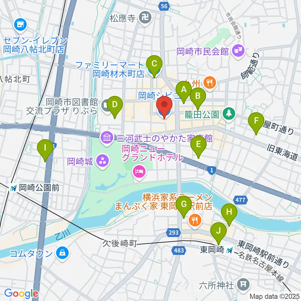 バナナレコード岡崎シビコ店周辺のコンビニエンスストア一覧地図