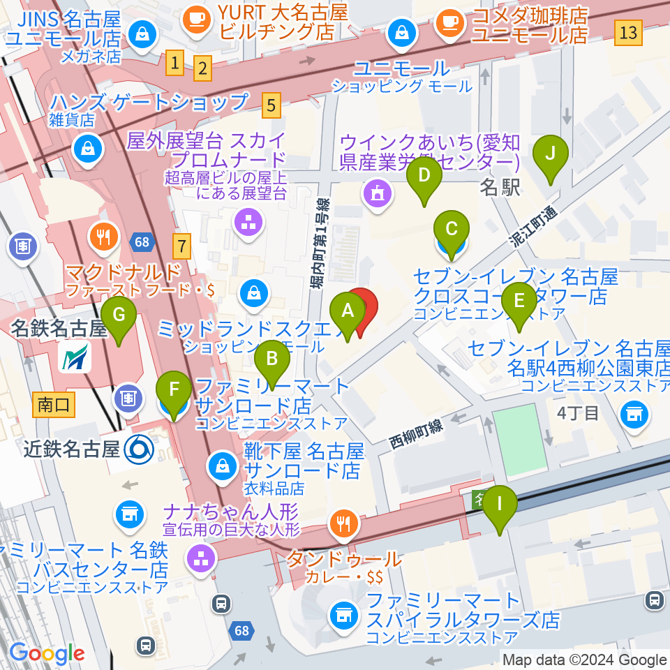 バナナレコード名駅店周辺のコンビニエンスストア一覧地図