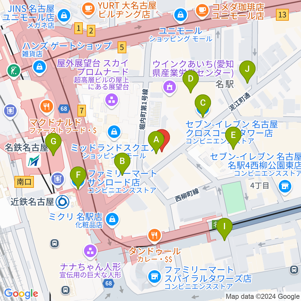 バナナレコード名駅店周辺のコンビニエンスストア一覧地図