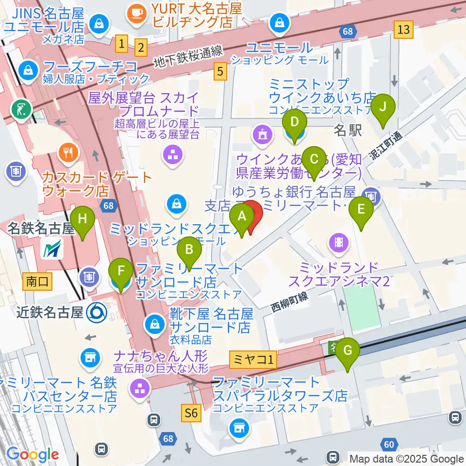 バナナレコード名駅店周辺のコンビニエンスストア一覧地図