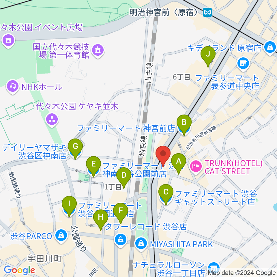 原宿クロコダイル周辺のコンビニエンスストア一覧地図