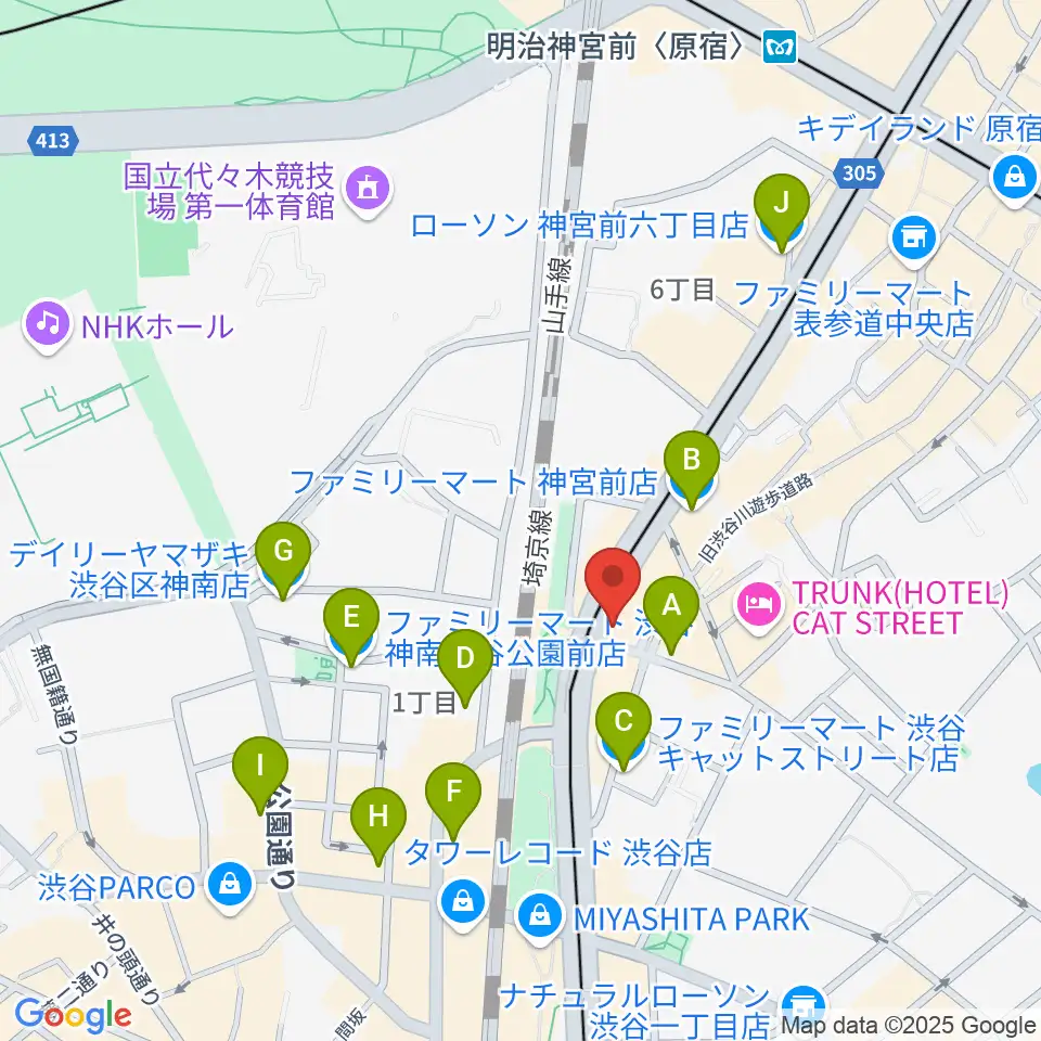 原宿クロコダイル周辺のコンビニエンスストア一覧地図