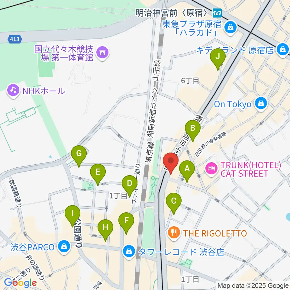 原宿クロコダイル周辺のコンビニエンスストア一覧地図