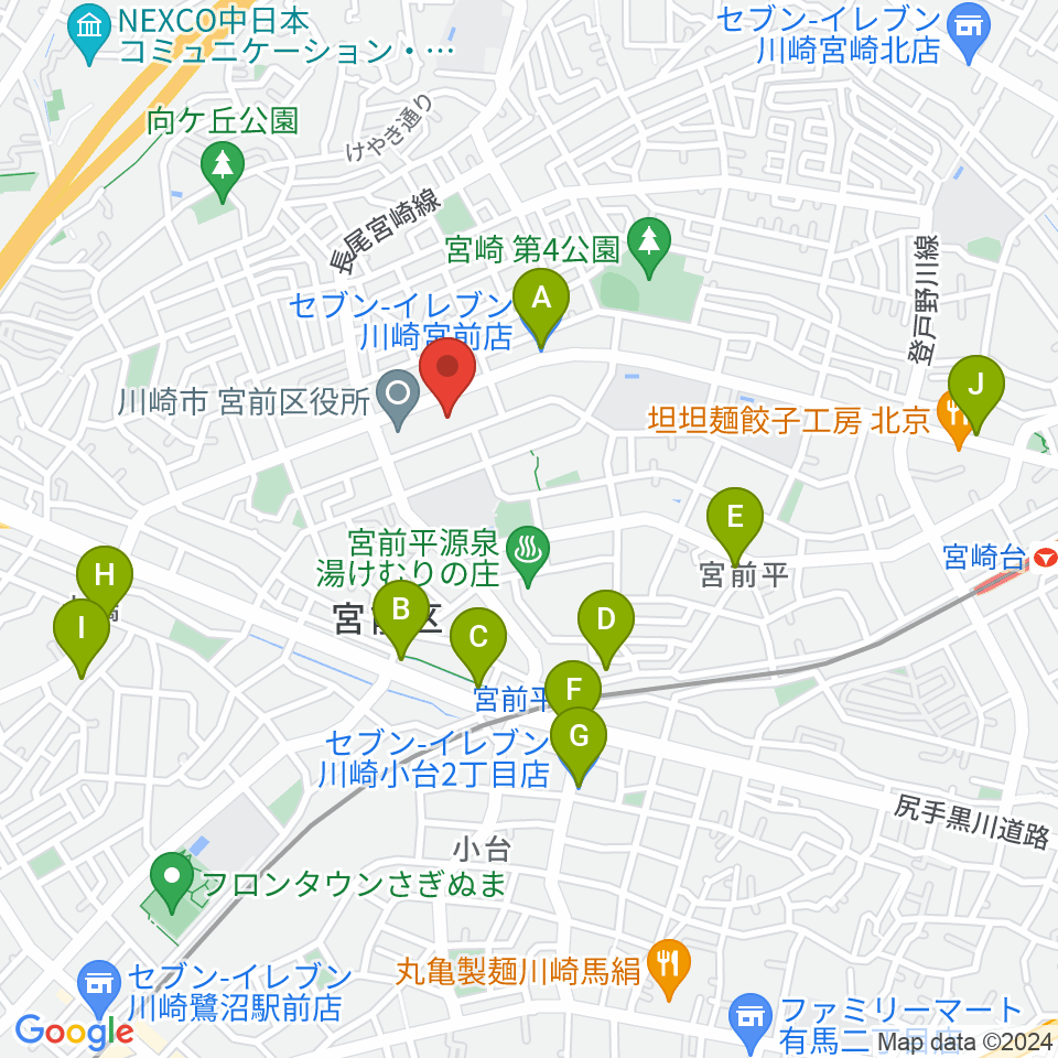 川崎市宮前市民館周辺のコンビニエンスストア一覧地図