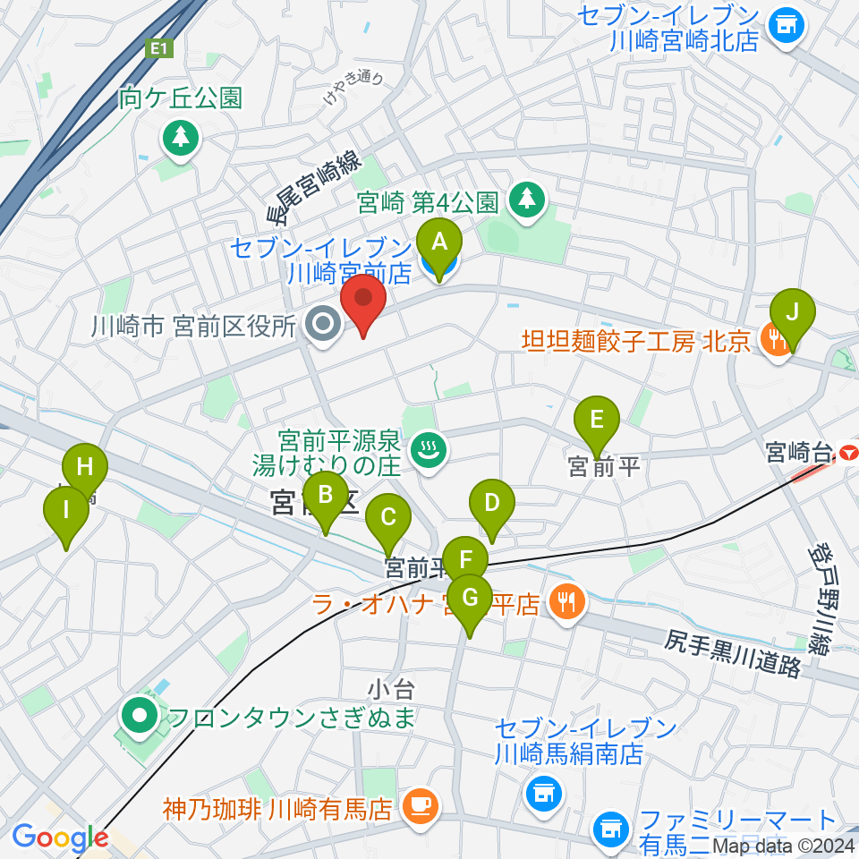 川崎市宮前市民館周辺のコンビニエンスストア一覧地図