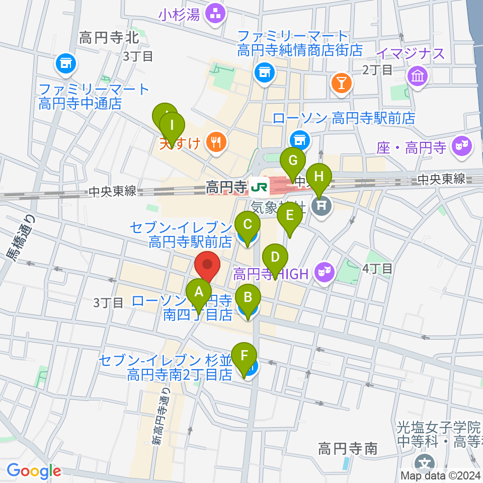 UNIVERSOUNDS周辺のコンビニエンスストア一覧地図