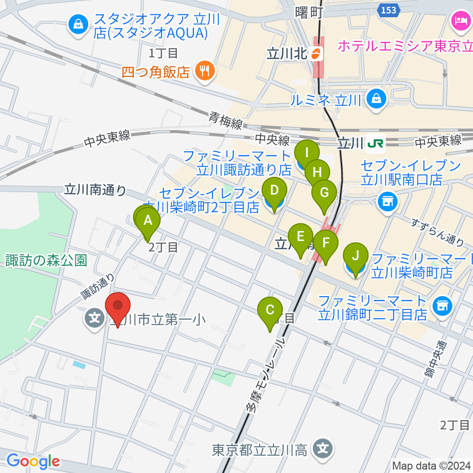 柴崎学習館周辺のコンビニエンスストア一覧地図