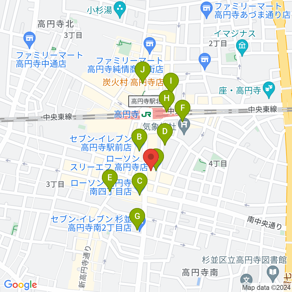 高円寺レコードショップBASE周辺のコンビニエンスストア一覧地図