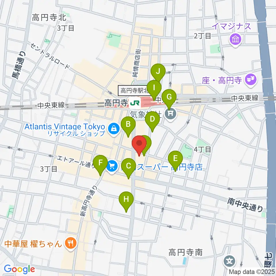 高円寺レコードショップBASE周辺のコンビニエンスストア一覧地図
