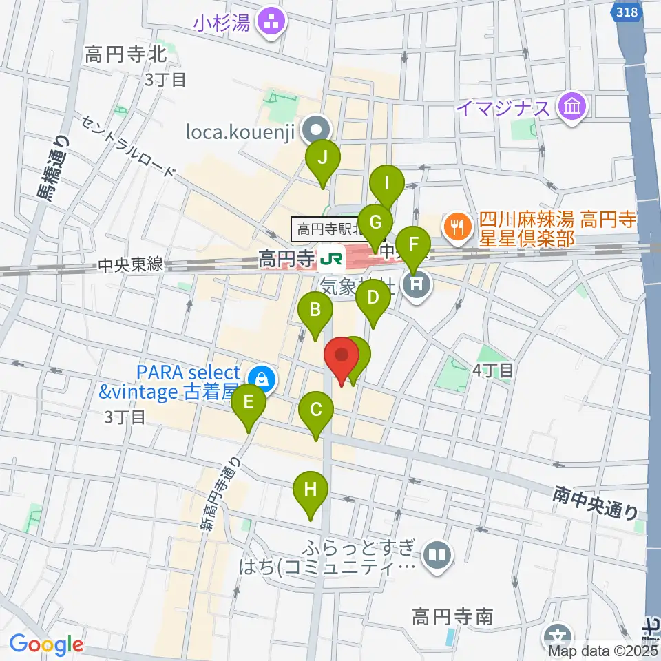 高円寺レコードショップBASE周辺のコンビニエンスストア一覧地図