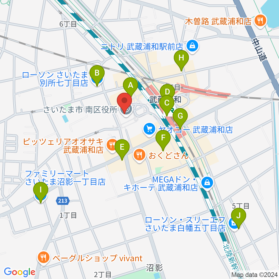 武蔵浦和コミュニティセンター周辺のコンビニエンスストア一覧地図