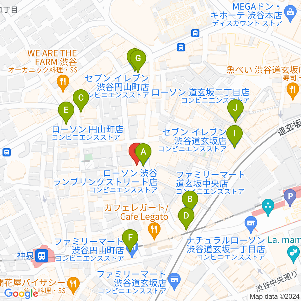 渋谷Spotify O-nest周辺のコンビニエンスストア一覧地図