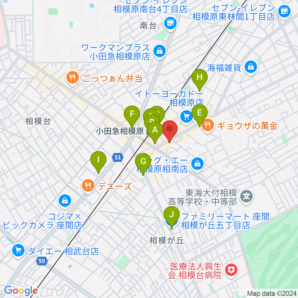 小田急相模原 Take5 周辺のコンビニエンスストア一覧地図