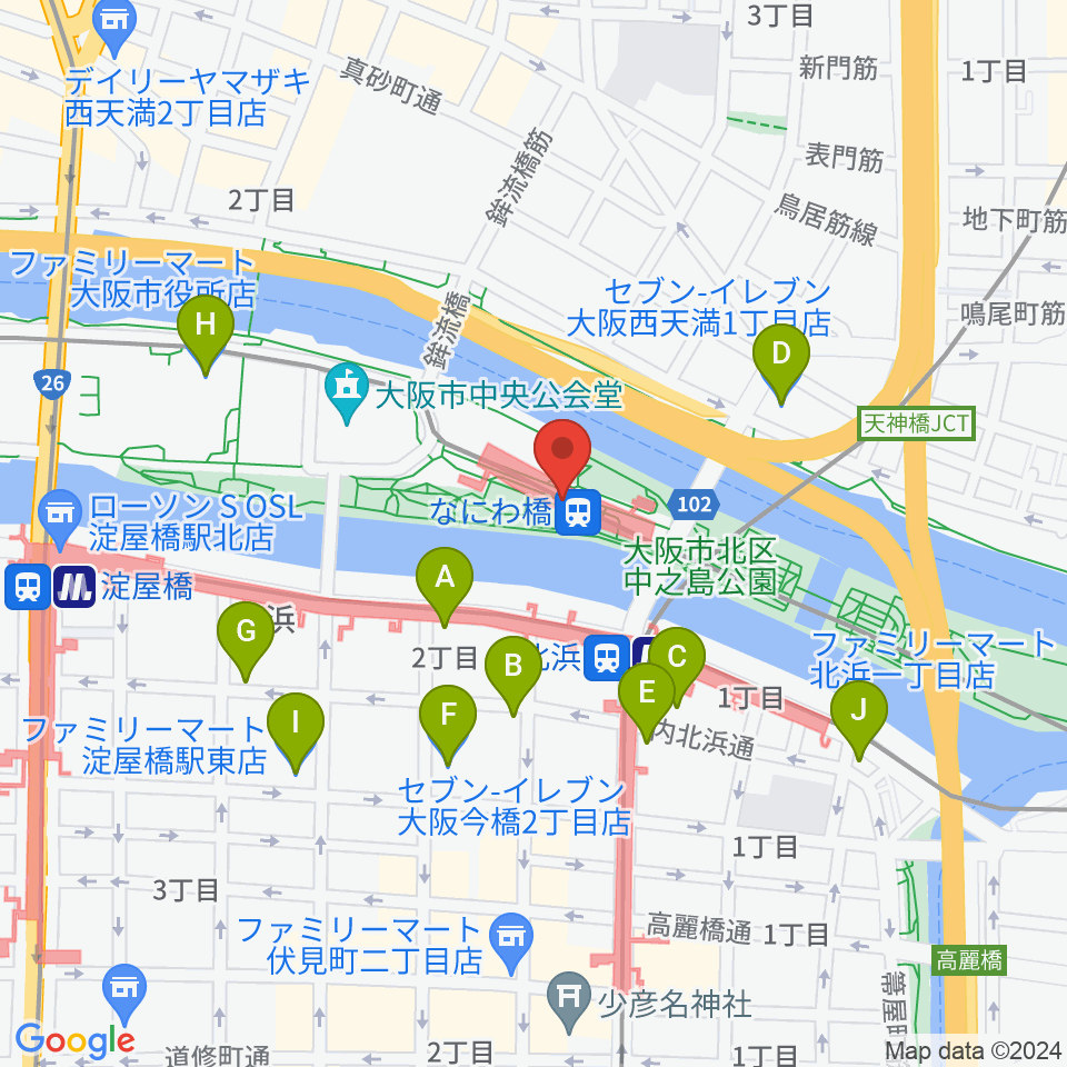京阪電車なにわ橋駅 アートエリアB1周辺のコンビニエンスストア一覧地図