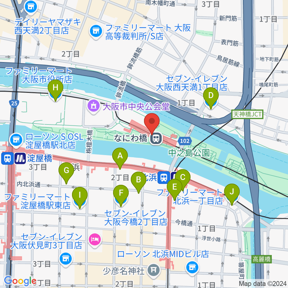 京阪電車なにわ橋駅 アートエリアB1周辺のコンビニエンスストア一覧地図