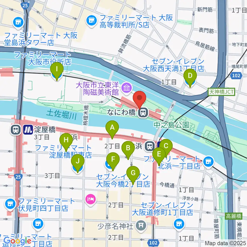 京阪電車なにわ橋駅 アートエリアB1周辺のコンビニエンスストア一覧地図