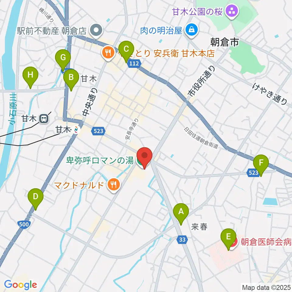 ピーポート甘木(朝倉市総合市民センター)周辺のコンビニエンスストア一覧地図