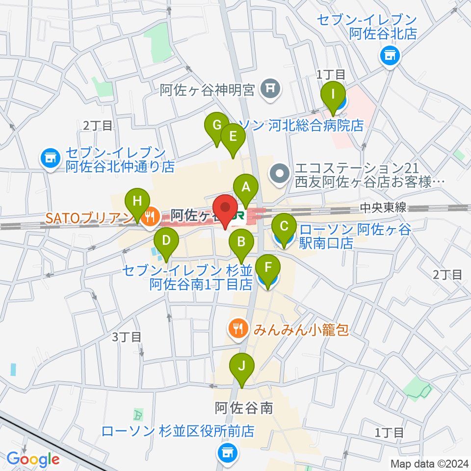 阿佐ヶ谷クラヴィーア周辺のコンビニエンスストア一覧地図